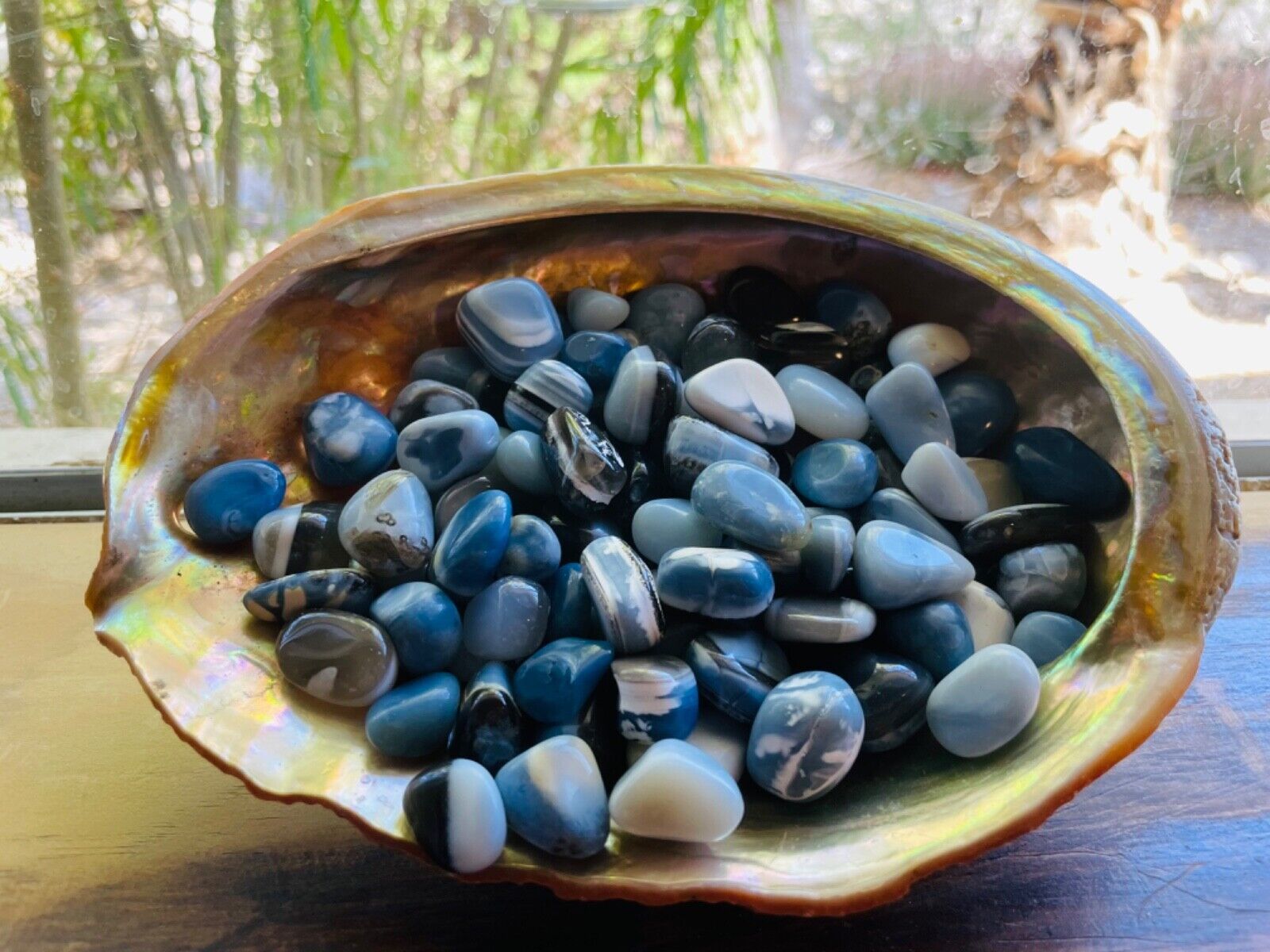 1X Blue Opal Tumbled Stone Small 15-20mm Reiki Healing Crystal Throat Ch... - $1.76