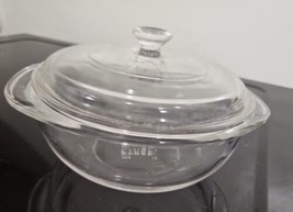 Vintage Pyrex Clear Glass Round 1 Qt Casserole Baking Dish With Glass Li... - $9.89