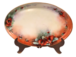 Vintage BAVARIA Germany Porcelain Trinket Dish Plate 9&quot;x6&quot; Floral Orange Teal - £12.51 GBP