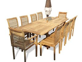 Windsor&#39;s Genuine Grade A Teak 95&quot;x40&quot; Rect Dining Ext Table w10 Stacking Chairs - £5,273.70 GBP