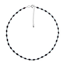 Faceted Onyx and Turquoise Link Thai Karen Tribe Silver Necklace - £13.84 GBP