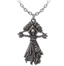 Alchemy Gothic Corn Witch Pendant Wicca Pentagram Skull Pewter Necklace P963 - $32.46