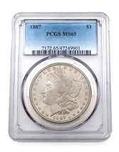 1887 Silver Morgan Dollar Graded by PCGS as MS-65! Nice White Color - £236.07 GBP