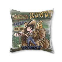 Personalised Polyester Square Pillow, Howdy Cowgirl (16&quot;x16&quot;, Red Hair Brown Eye - £19.76 GBP+