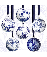 6 Pcs Blue and White Christmas Porcelain Balls 2.4 Inch Porcelain Chinoi... - $490.37 MXN