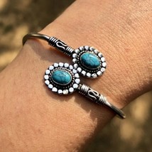 Handmade Cuff Bangle Jewelry German Silver, Natural Turquoise Gemstone 5 - £14.13 GBP