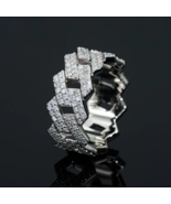 Men&#39;s Platinum 925 Sterling Silver 10.5mm Cuban Link Full Moissanite Rin... - €154,12 EUR