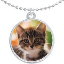 Cute Cat Kitty Round Pendant Necklace Beautiful Fashion Jewelry - £8.65 GBP