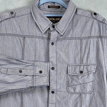 Helix Shirt Mens Large Blue Snap Front Cotton Epaulettes Modern Fit Cham... - £11.57 GBP