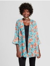 Xhilaration Womens Ruffle Kimono Blue Floral Lightweight Sweater Size Small - $23.74