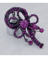 Vintage Weiss Signed Flower Bow Brooch Pin Purple and Pink Rhinestones o... - £93.12 GBP