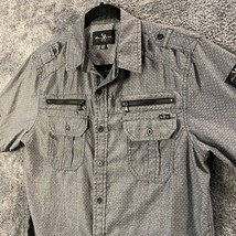 Marc Ecko Shirt Mens Medium Grey Cut &amp; Sew Button Up Y2K Streetwear Pocket - £9.29 GBP