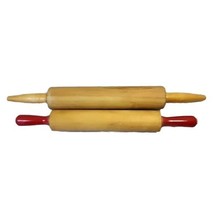 Pair Vintage Wooden Rolling Pins Red Handles, Natural Handles Functional  - £15.65 GBP