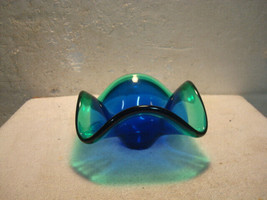 Blue Green Italy Crystal Clear Industries Ruffled Glass Bowl Murano Style - £19.02 GBP