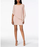 X BY XSCAPE Womens Pink Cape Overlay Jewel Neck Short Stretch Sheath Dre... - $55.20 CAD