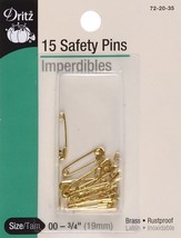 Dritz Safety Pins-Brass Size 00 15 Per Pkg - $440.93 MXN