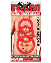 RAM COCKSWELLER PENIS RINGS SILICONE COCK RING 3 PACK RED - $22.29 CAD