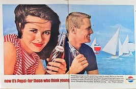 Pepsi-Cola Soda Couple Beach Sailboat -Dual Ad Coast Vintage 1964 Print Ad - $15.74 CAD
