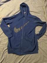 Nike Blue Full Zip Hoodie L Large Swoosh Graphic Longline 803640-423 - $17.82