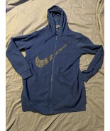 Nike Blue Full Zip Hoodie L Large Swoosh Graphic Longline 803640-423 - $25.00 CAD