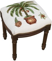 Vanity Stool Palm Tree Wood Stain Upholstery Wool Needlepoint HAND- - £238.14 GBP