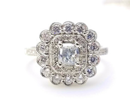 1.03ct Faint Blue Diamond Engagement Ring GIA Cushion Hallo 18K White Gold VS1 - £9,536.82 GBP
