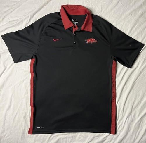 Nike Arkansas Razorbacks Polo Shirt Mens Medium Black &amp; Red Dri Fit Shir... - $25.00