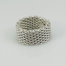Size 4 Tiffany &amp; Co Somerset Mesh Weave Flexible Ring in 925 Silver AUTHENTIC - £251.52 GBP