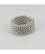 Size 4 Tiffany &amp; Co Somerset Mesh Weave Flexible Ring in 925 Silver AUTH... - $325.00