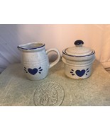 Set Sugar Bowl &amp; Creamer Ceramic Stoneware Taiwan Blue Speckled Pottery ... - €10,12 EUR