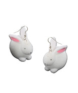 3D Flock White SITTING EASTER BUNNY RABBIT EARRINGS Kawaii Charm Novelty... - $129.81 MXN