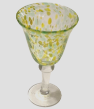 $10 Pier 1 Wine Glass Vintage Green Yellow Circles Clear Water Art Thick... - £8.82 GBP