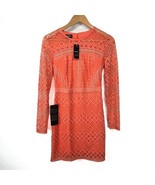 Bebe Linda Long Sleeve Lace Size Small Coral Day Dress Pink Trendy Chic New - $72.33
