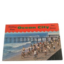 Postcard Greetings From Ocean City New Jersey Bicycling On Boardwalk Chrome - £5.44 GBP