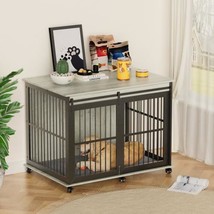 Dog Crate Sliding Iron Door Dog Crate With Mat. (Grey,43.7&#39;&#39;W X 30&#39;&#39;D X 33.7&#39;&#39;H) - $236.99