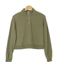 Crave Fame size Medium Waffle Knit 1/4 Zip Pullover L/S Crop Top Olive Green - £21.11 GBP