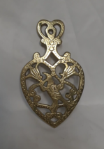 Vtg Small Brass Trivet / Pot Holder Bird in Heart Shaped, 4.5&quot; x 7.5&quot; - £6.22 GBP