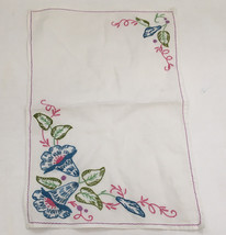 Vintage small table scarf  embroidered with blue bell flowers shabby chi... - $19.75