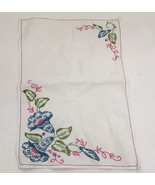 Vintage small table scarf  embroidered with blue bell flowers shabby chi... - $19.75