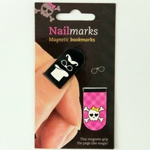 Magnetic Bookmark 2 Page Clips Skull Girl Pink Moustache Top Hat Reading School