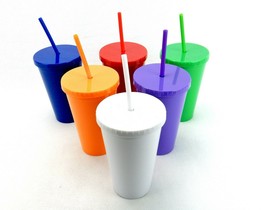 Double-Walled Acrylic Tumbler w/Lid &amp; Straw, 16 Oz Beverage Cup, Choice of Color - £5.55 GBP