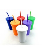 Double-Walled Acrylic Tumbler w/Lid &amp; Straw, 16 Oz Beverage Cup, Choice ... - £5.54 GBP