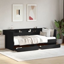 Modern Black Wooden 2 in 1 Daybed Sofa Bed With Storage Drawers Wood Day... - $273.74