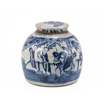 Blue &amp; White Vintage Ming Jar Enchanted Children Motif - Small - £143.21 GBP