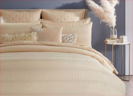 Donna Karan Essential Silky Stripe 3P Queen duvet cover Shams Set Gold $845 - £221.75 GBP