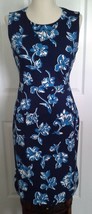 Lands End Women&#39;s Sleeveless Ponte Sheath Dress Deep Sea Floral New - $59.99