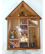 Vtg Wooden House Shadow Box Diorama Wall Hanging Handmade Dried Flower M... - $34.64