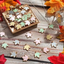 6 Maple Leaf Charms Gold Pastel Enamel Pendants Fall Leaves Jewelry Set * - £3.07 GBP
