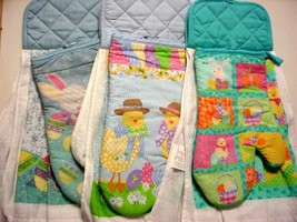 (3) Easter Kitchen Towels w/ Matching Potholders and Oven Mitts-New - £13.46 GBP