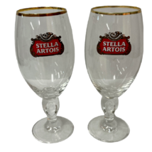 Stella Artois Stemmed Beer Glasses Set Of 2 Belgium 33CL Gently Used Nice Shape - $12.80